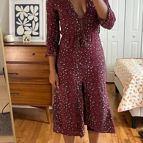 Reformation Bree Animal Print Burgundy Red Midi Dress (XS) - Picture 7 of 12